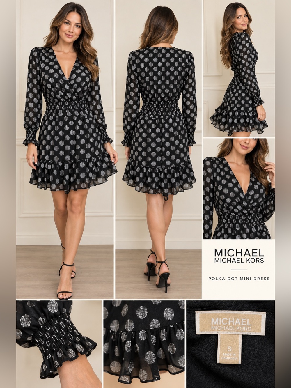 MICHAEL Michael Kors Black Silver Polka Dot Mini Dress
